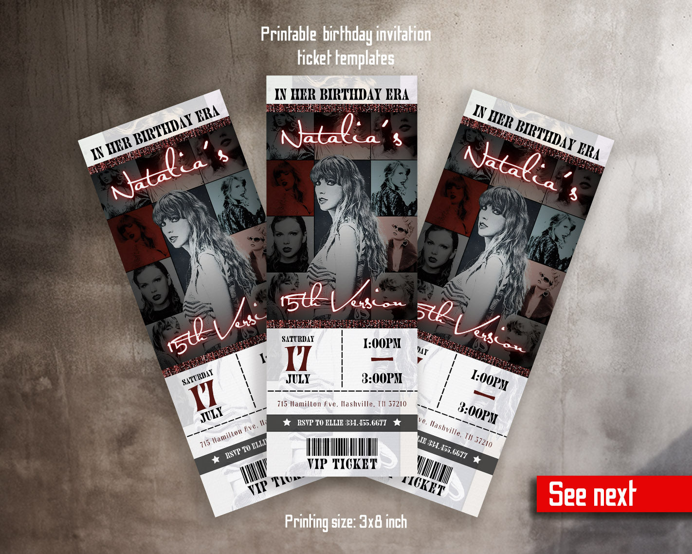 Taylor Swift Eras Tour Ticket customizable invitation template | Share or Print | girl | CG489