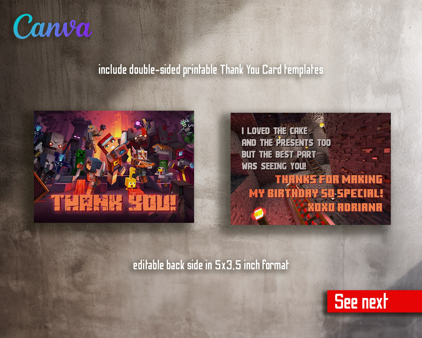 Minecraft Gamer customizable invitation template | Share or Print | | BR119