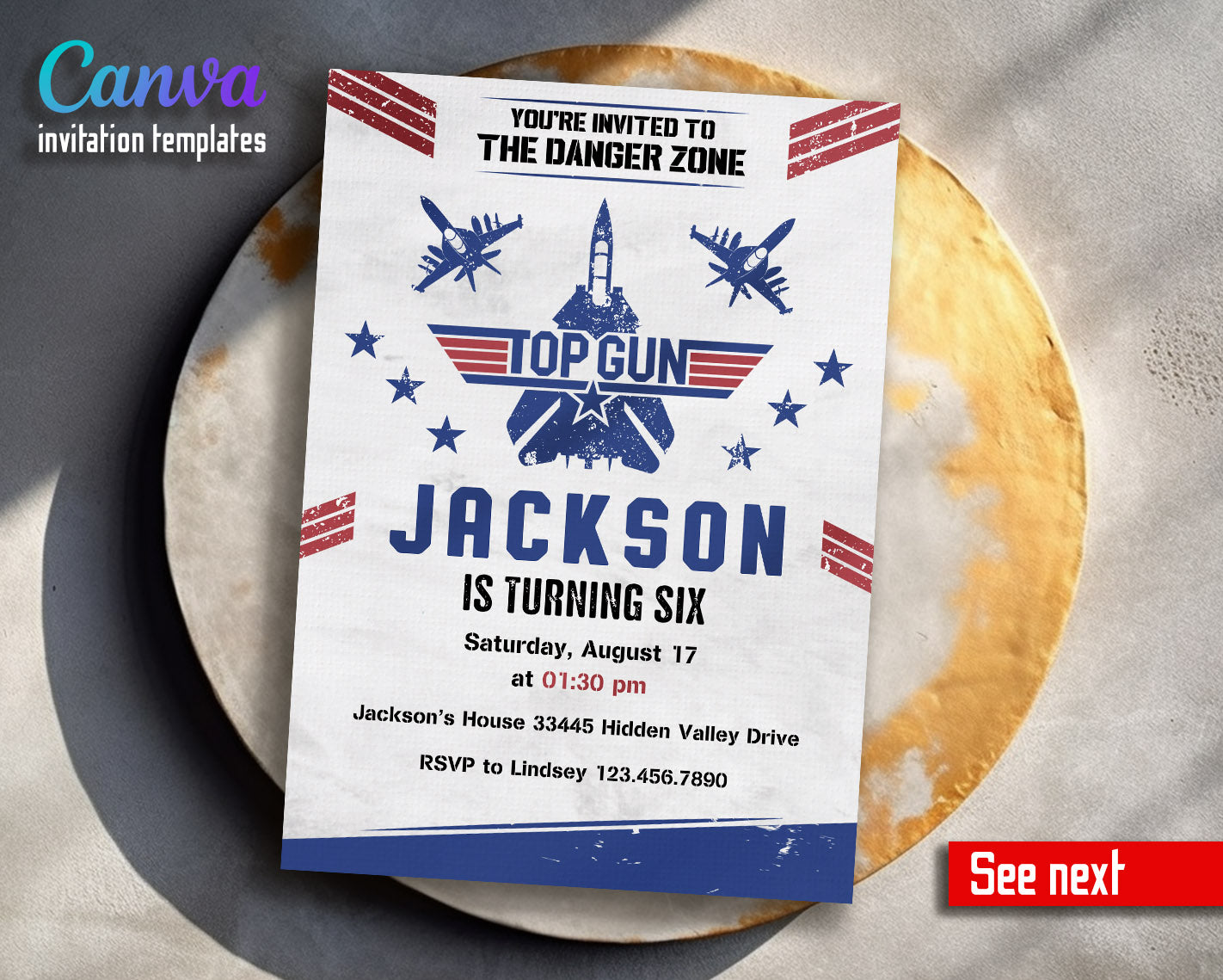 Top Gun Maverick Jet Fighter customizable invitation template | Share or Print | boy | LI534