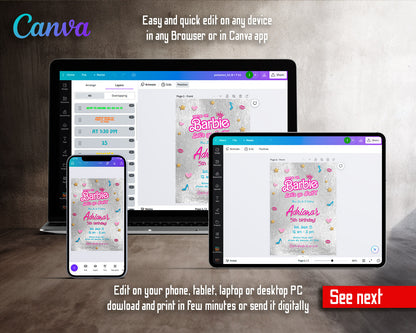 Barbie Pink  customizable invitation template | Share or Print | girl | IJ944
