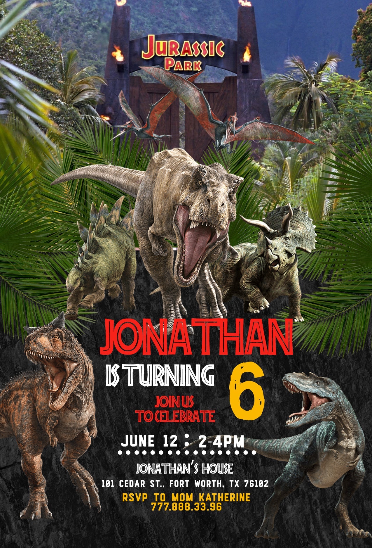 Jurassic Park customizable invite template | instant download | Share or Print | OA557