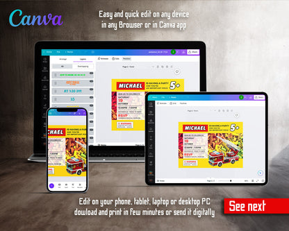 Lego Fire Truck customizable invitation template | Share or Print | boy | ML850