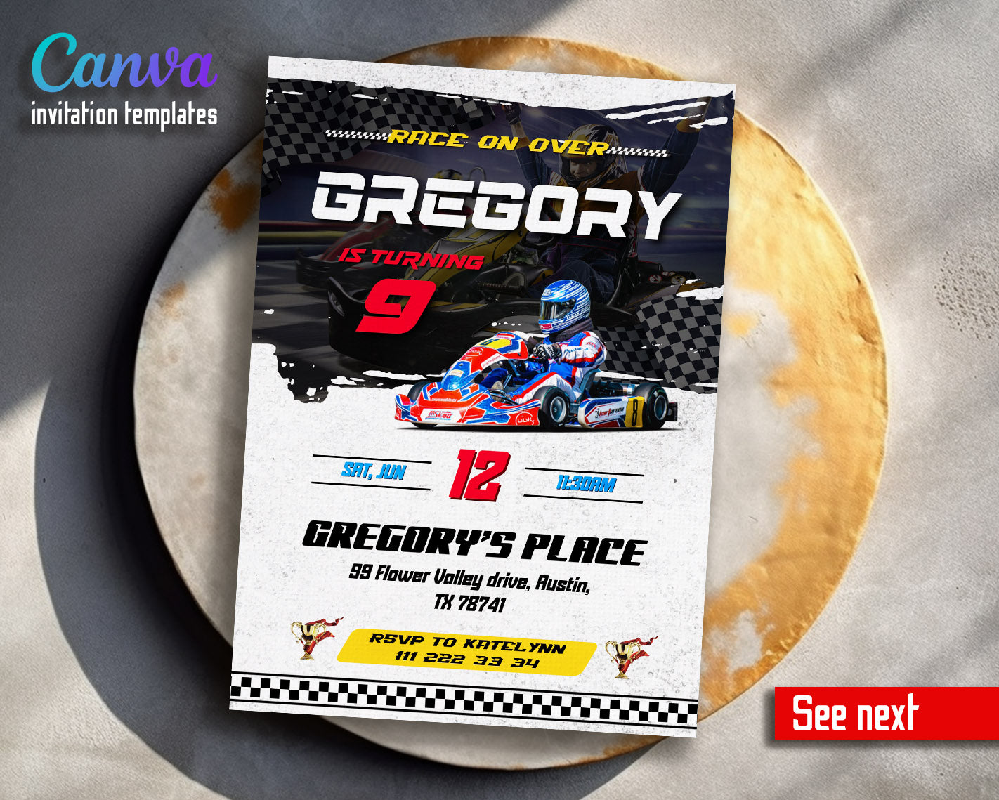 Go Kart Karting Racing customizable invitation template | Share or Print | boy | ED594