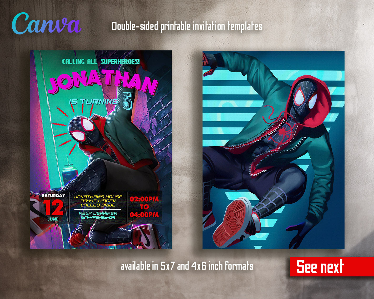 Spider Man Across the Spider-Verse customizable invitation template | Share or Print | boy | KX712