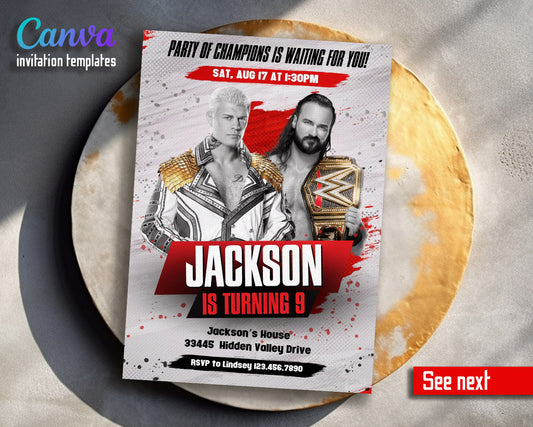 Wrestling WWE WrestleMania  customizable invitation template | Share or Print | boy | NB270