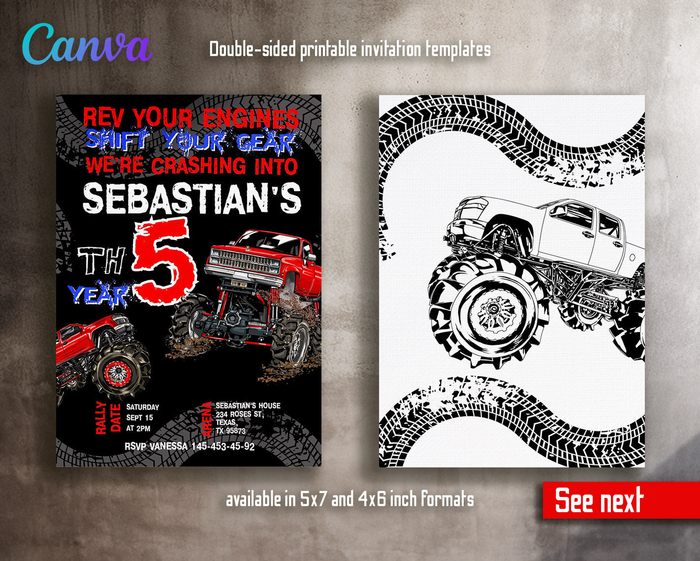 Monster Truck customizable invitation template | Share or Print | boy | ZA687