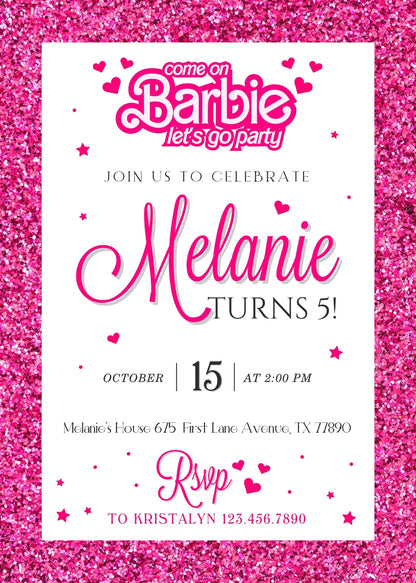 Barbie Pink  customizable invitation template | Share or Print | girl | GC428