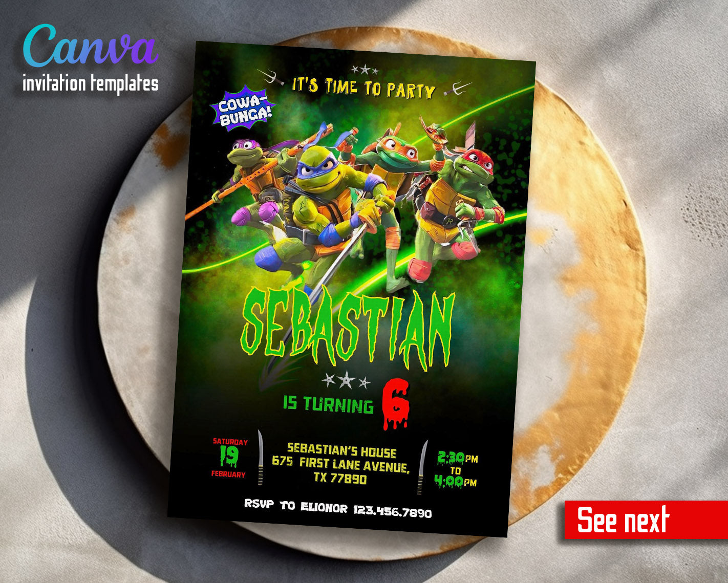 Teenage Mutant Ninja Turtles Mutant Mayhem customizable invitation template | Share or Print | boy | NI819