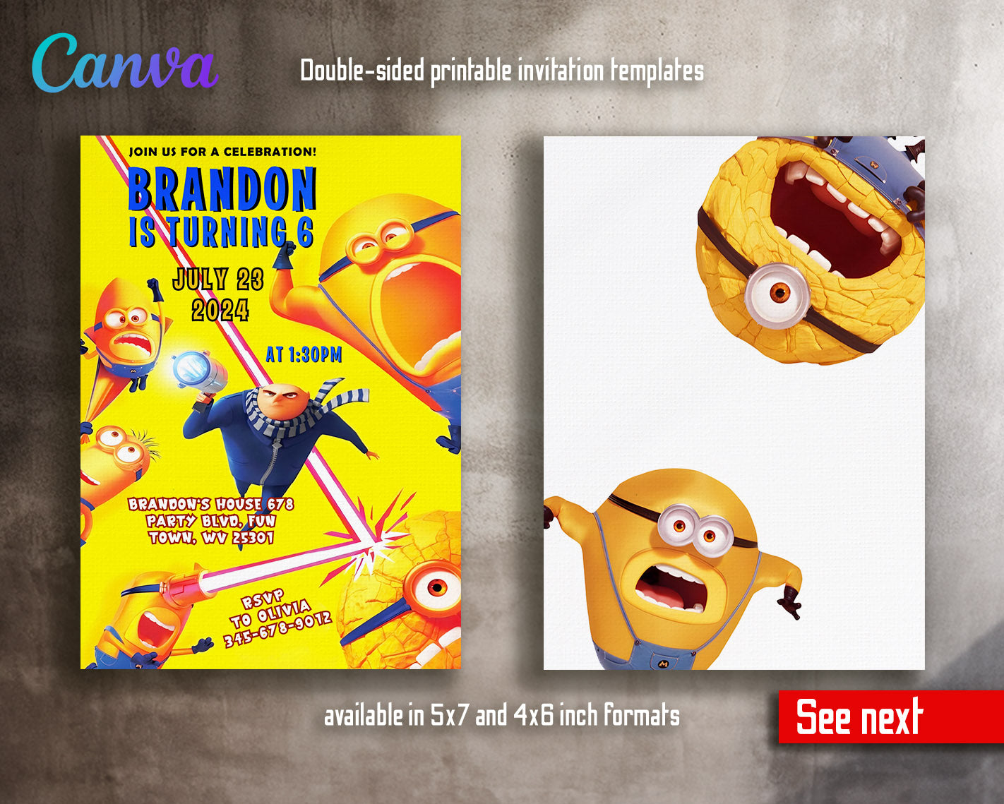 Despicable Me Minions  customizable invitation template | Share or Print |  | ZG995