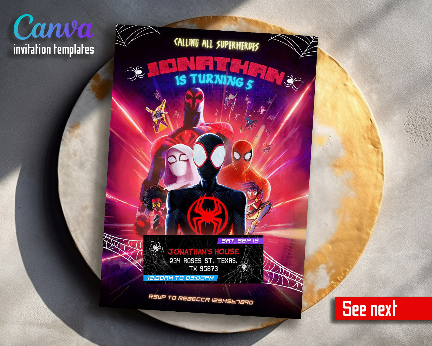 Spider Man Across the Spider-Verse customizable invitation template | Share or Print | boy | AN357