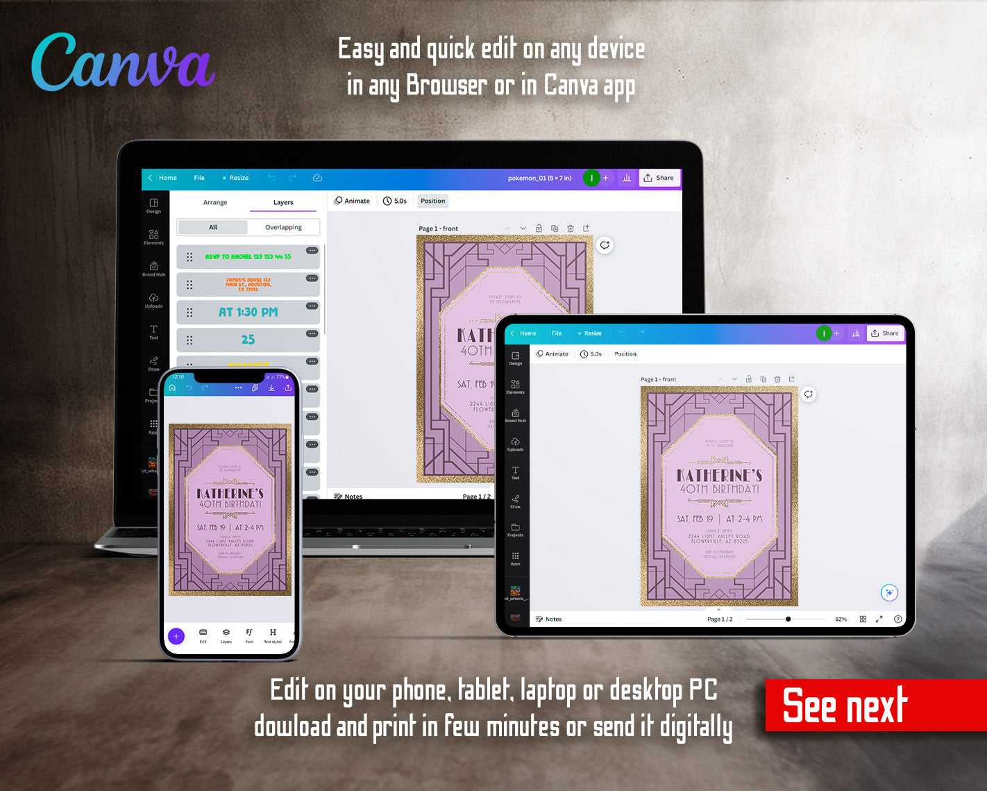 The Great Gatsby Art Deco customizable invitation template | Share or Print |  | TI330