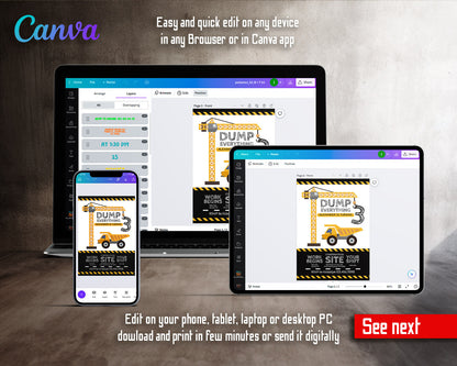 Dump Truck Construction customizable invitation template | Share or Print | boy | CZ150