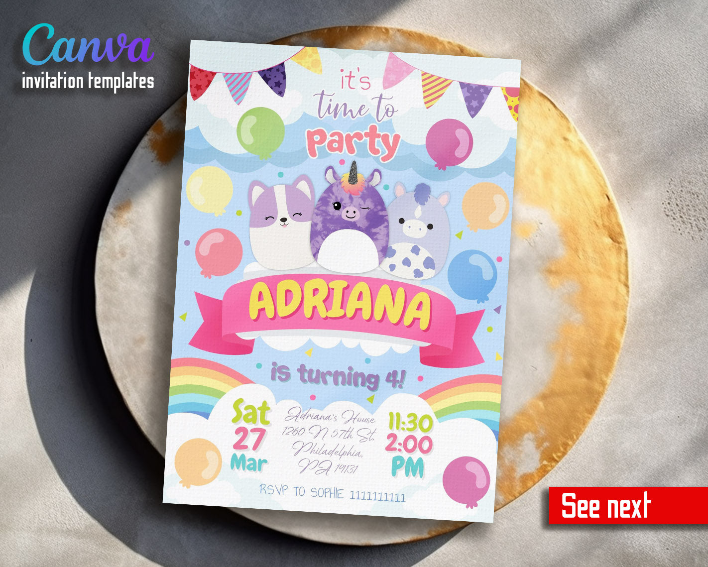 Squishmallows  customizable invitation template | Share or Print |  | DN628