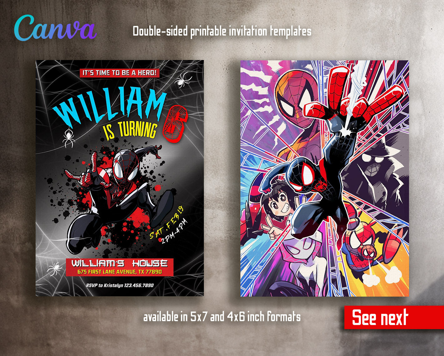 Spider Man Across the Spider-Verse customizable invitation template | Share or Print | boy | TK241