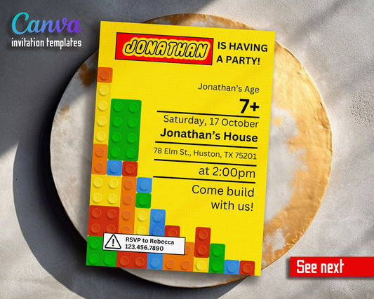 Lego  customizable invitation template | Share or Print |  | EJ208