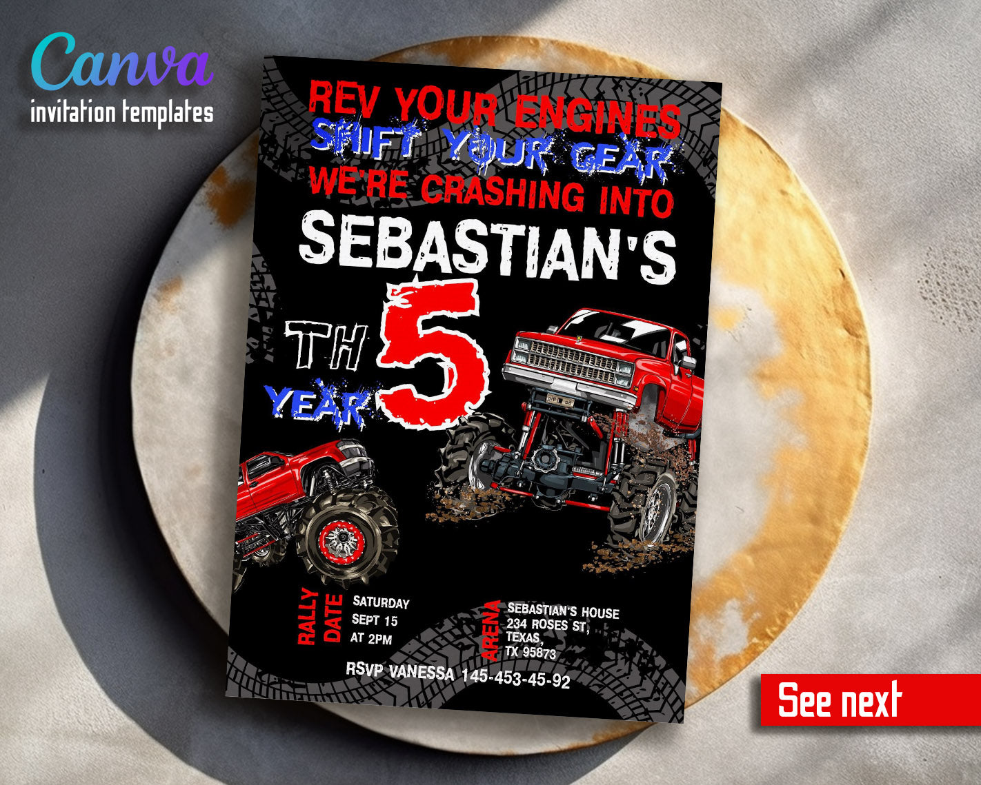 Monster Truck customizable invitation template | Share or Print | boy | ZA687