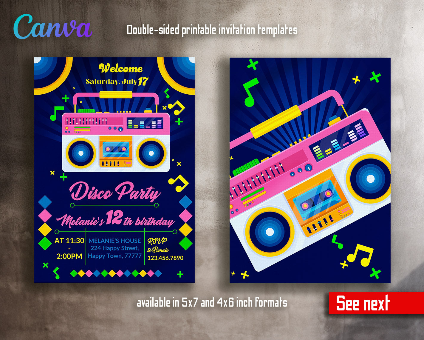 Disco Party 80th 90th  customizable invitation template | Share or Print |  | KG705