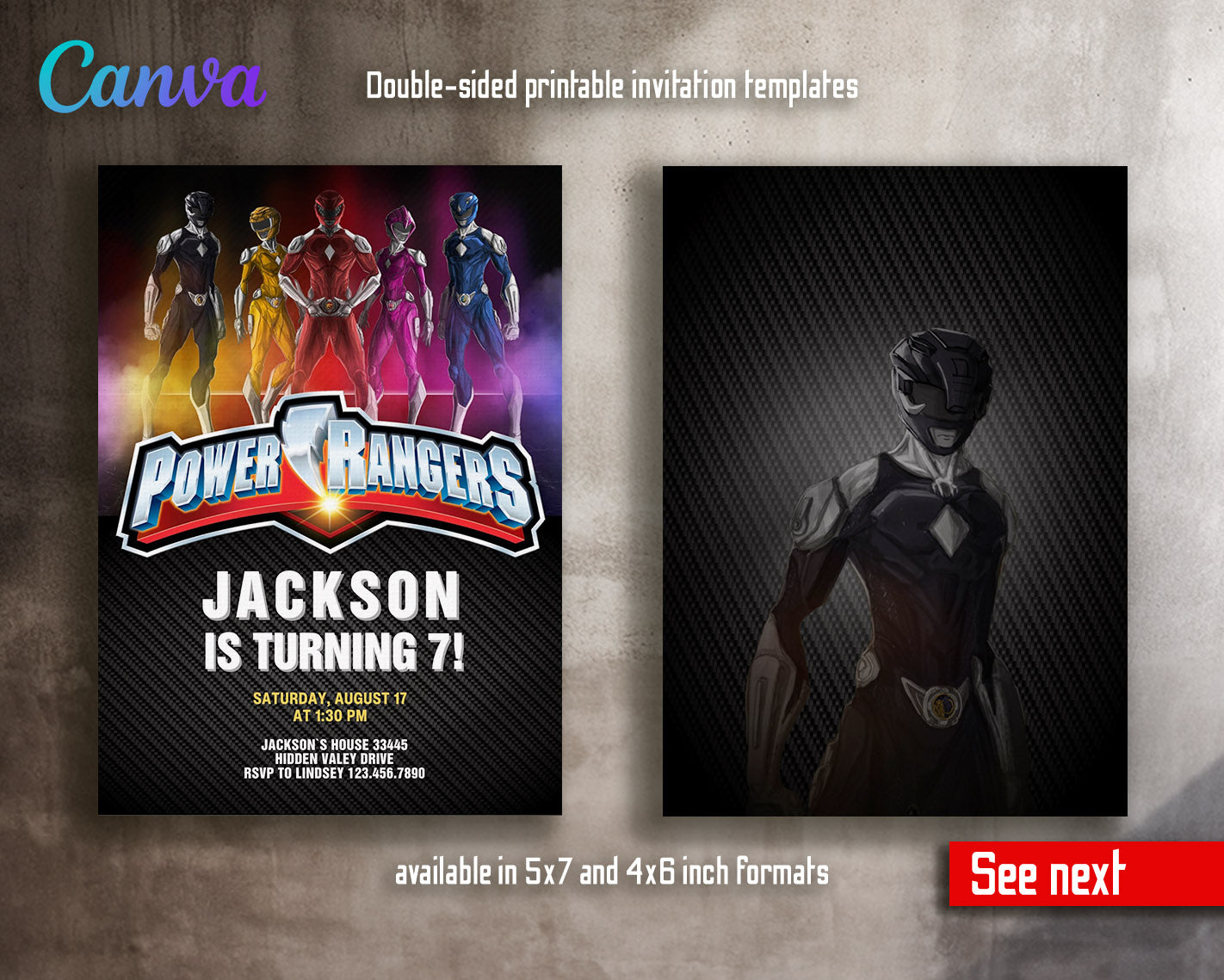 Mighty Morphin Power Rangers customizable invitation template | Share or Print | boy | XN904