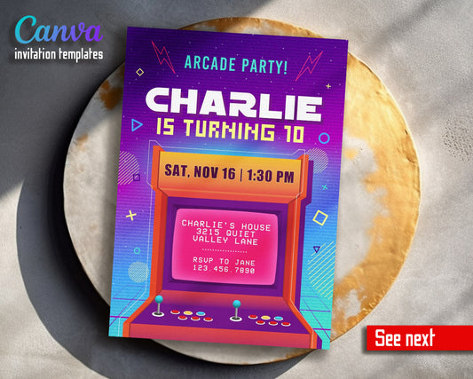 Arcade Gamer customizable invitation template | Share or Print |  | SW723