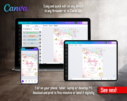 Butterfly Birthday  customizable invitation template | Share or Print | girl | LM718