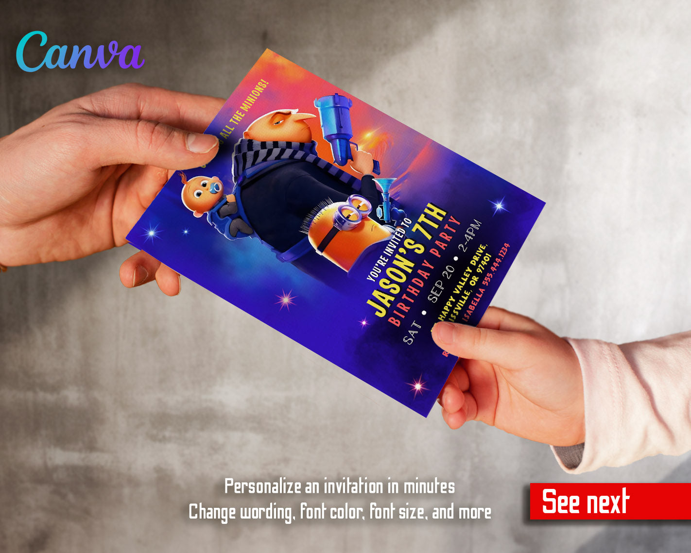 Despicable Me Minions  customizable invitation template | Share or Print |  | CM928