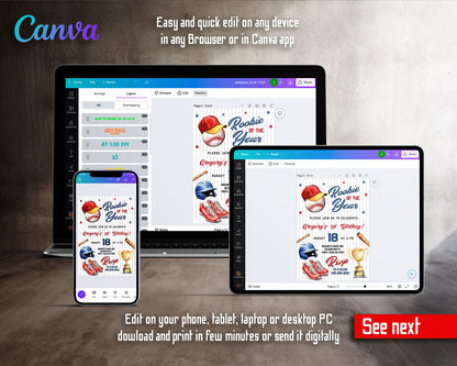 Baseball MLB Sport customizable invitation template | Share or Print | boy | CX705