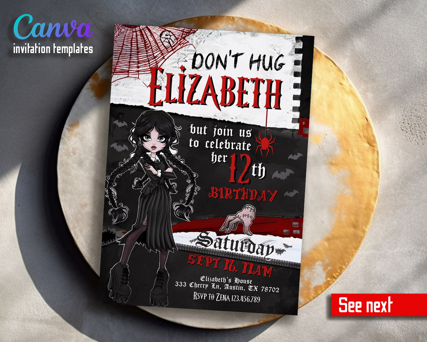 Wednesday Addams customizable invitation template | Share or Print | girl | BN709