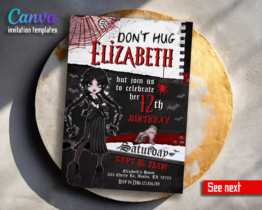 Wednesday Addams customizable invitation template | Share or Print | girl | BN709