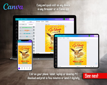 Eevee Pokemon Anime customizable invitation template | Share or Print |  | FC516