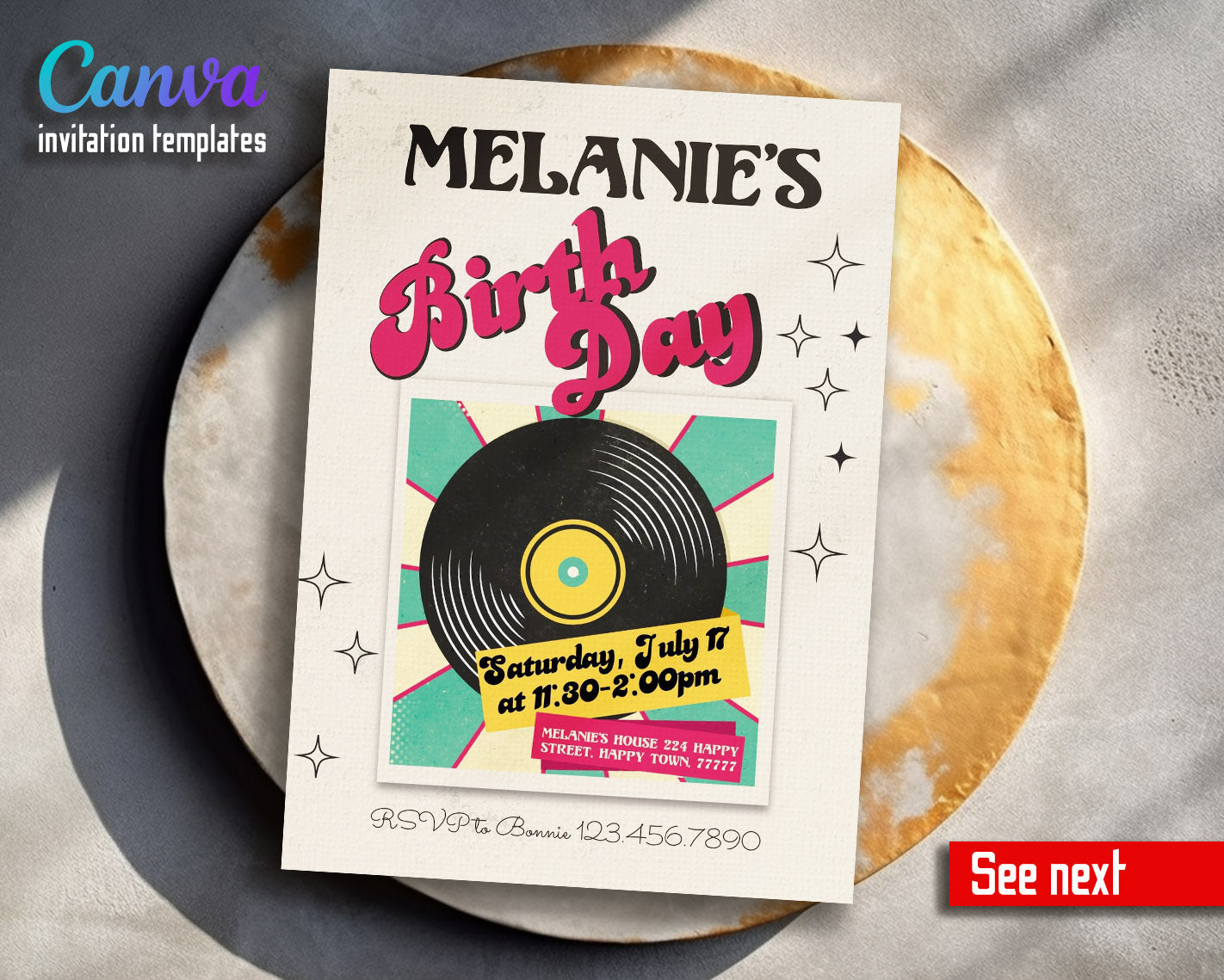 Disco Party 80th 90th  customizable invitation template | Share or Print |  | BI414