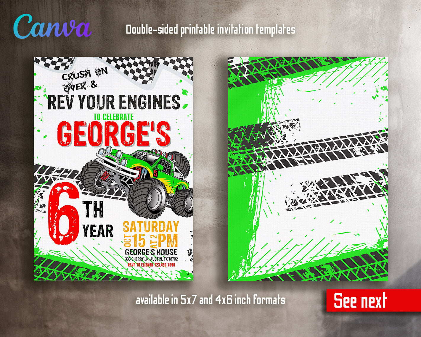 Monster Truck customizable invitation template | Share or Print | boy | VM011