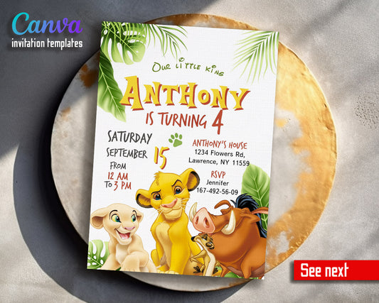 Lion King Simba customizable invitation template | Share or Print |  | LZ677