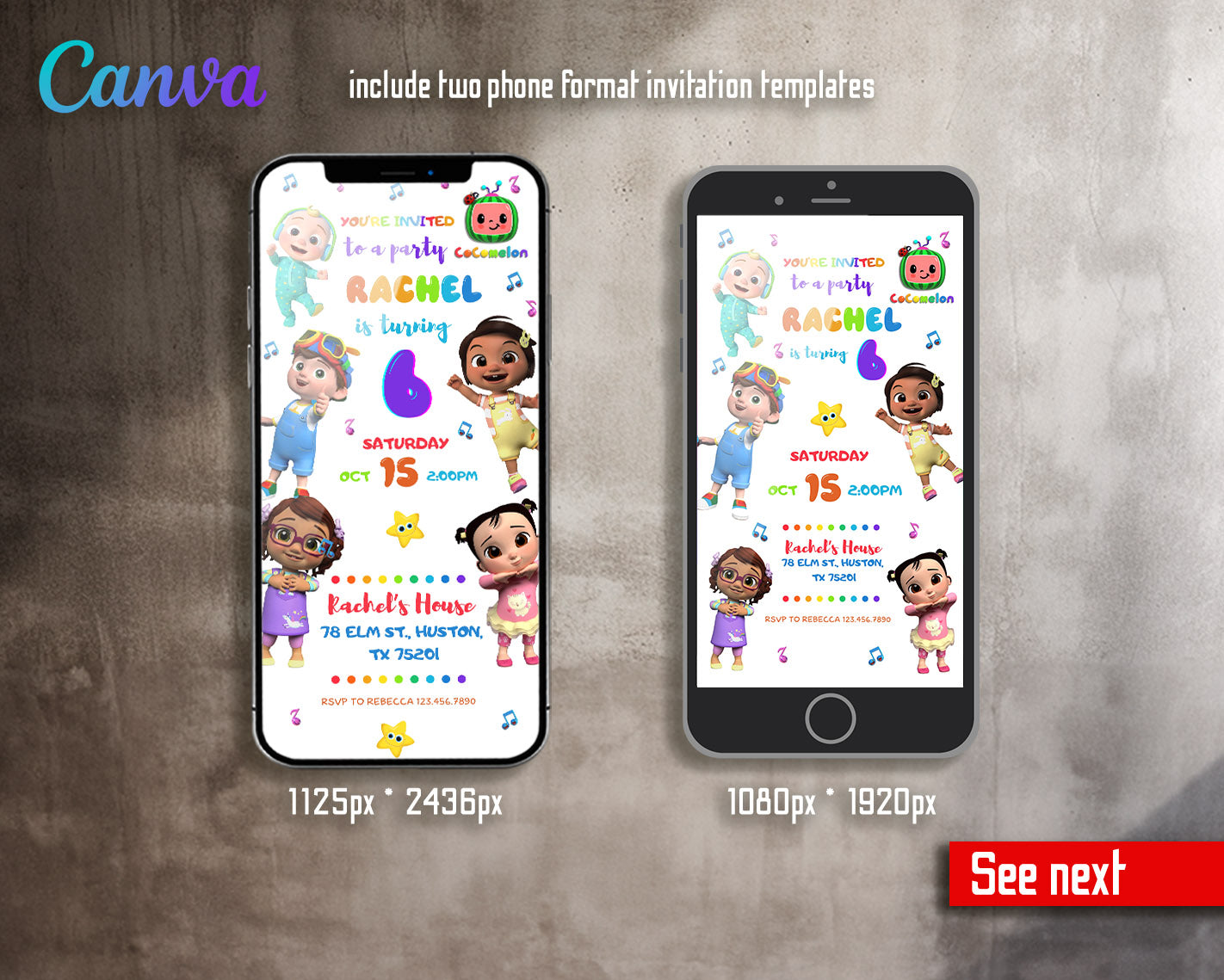 Cocomelon  customizable invitation template | Share or Print |  | AG075