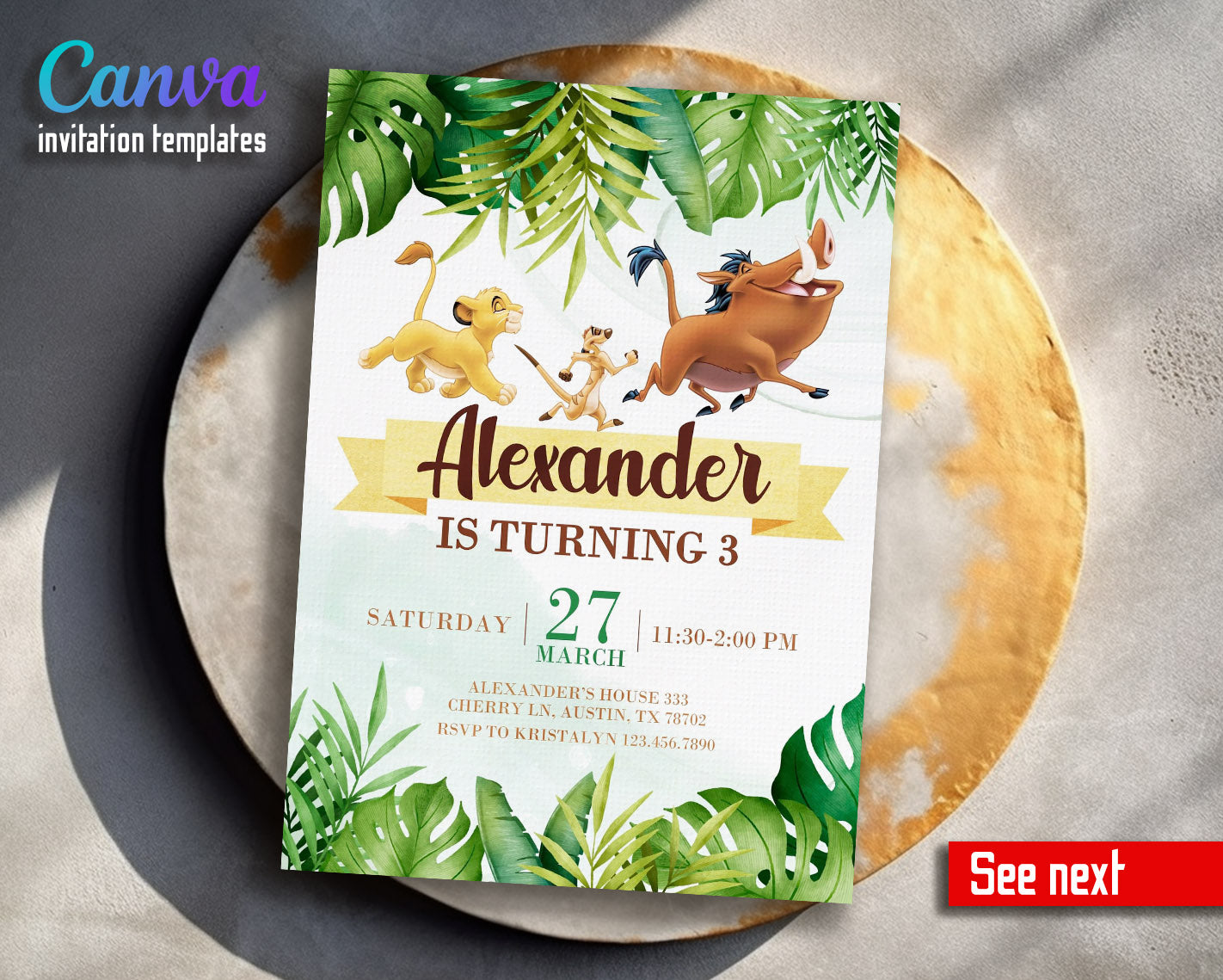 Lion King Simba customizable invitation template | Share or Print |  | RQ923