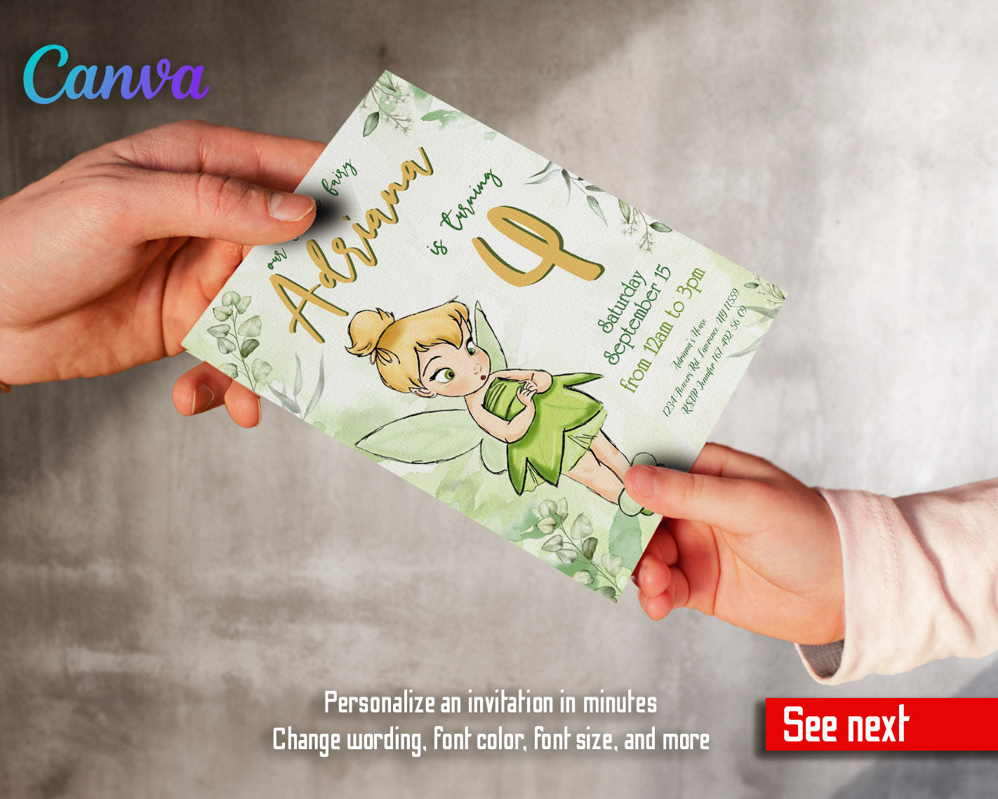 Tinker Bell Fairy Princess customizable invitation template | Share or Print | girl | IN344