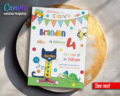Pete the Cat customizable invitation template | Share or Print |  | GT174
