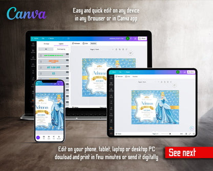 Cinderella Princess customizable invitation template | Share or Print | girl | KS310