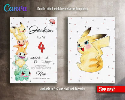 Pokemon Pikachu  customizable invitation template | Share or Print |  | SE943