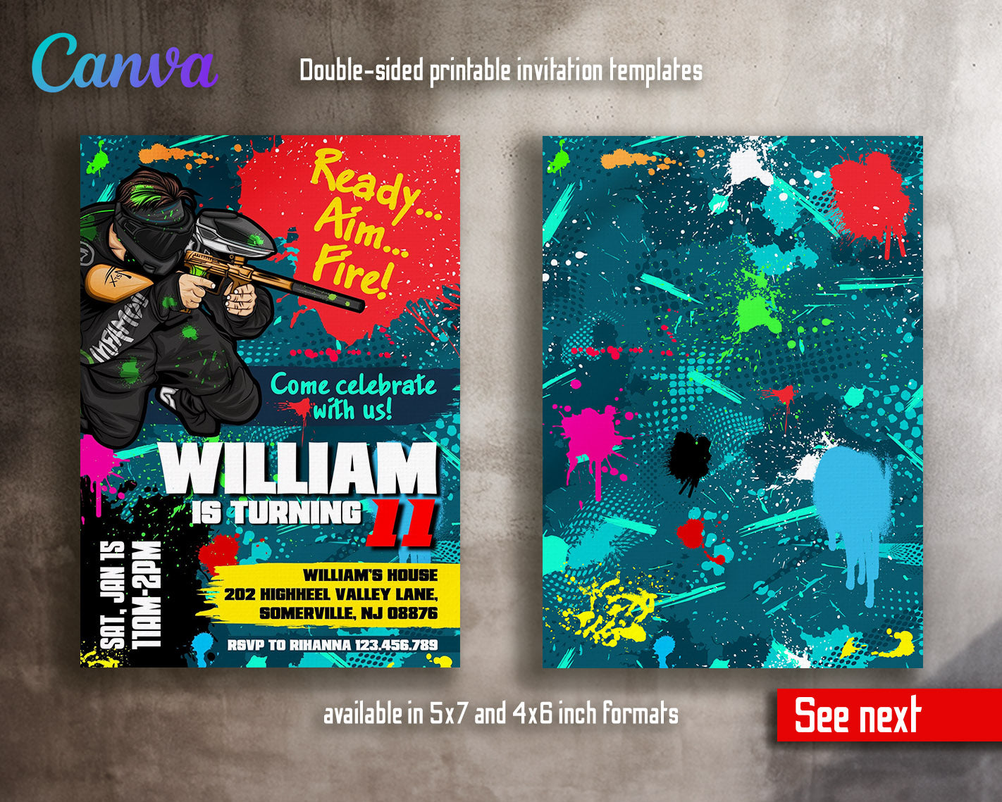 Paintball Airsoft battle customizable invitation template | Share or Print | boy | LJ074