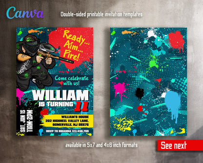 Paintball Airsoft battle customizable invitation template | Share or Print | boy | LJ074