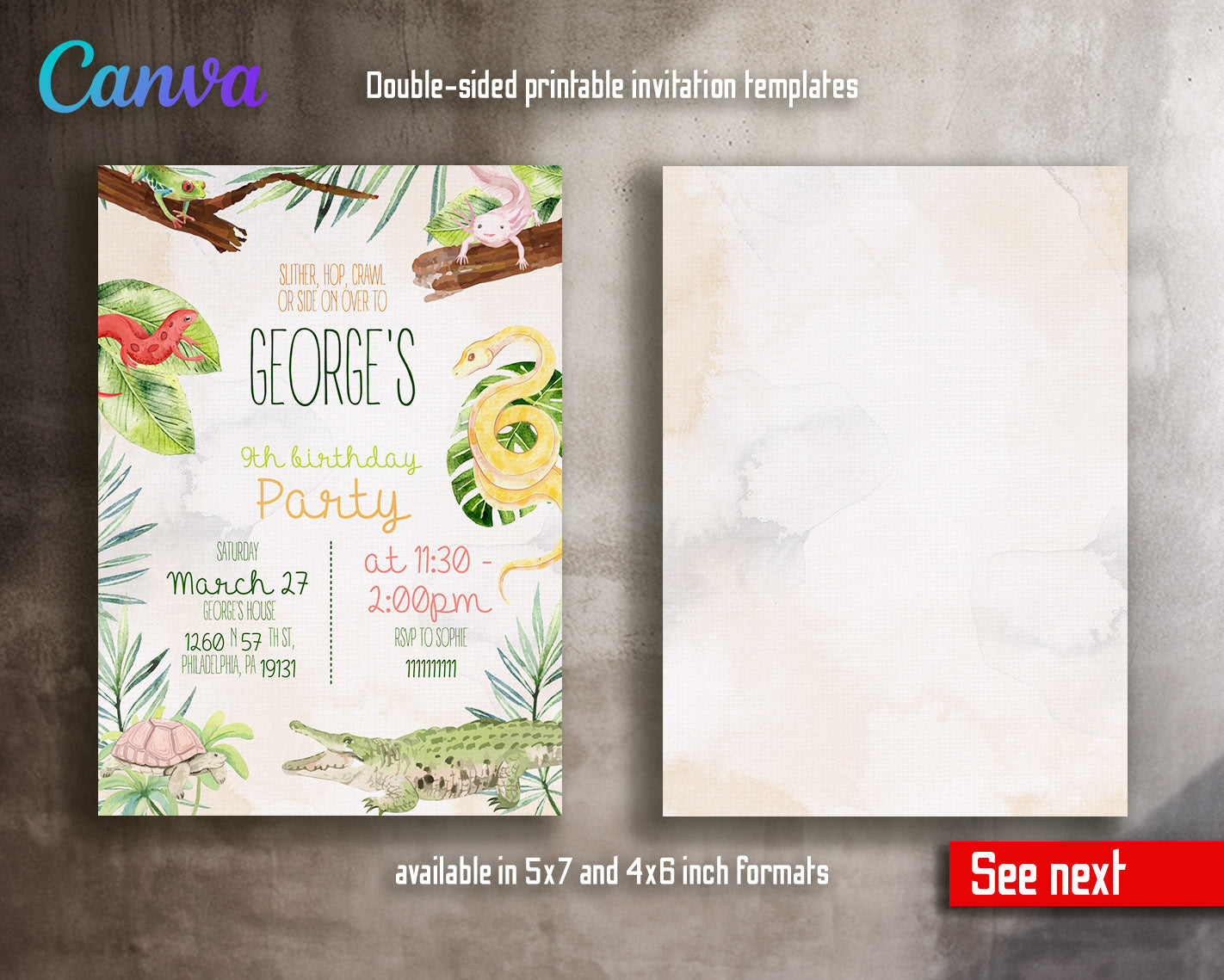 Reptile Lizard Snake customizable invitation template | Share or Print |  | UN073