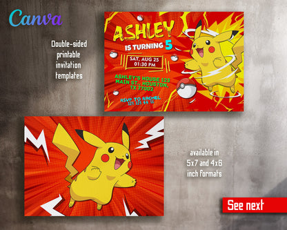 Pokemon Pikachu  customizable invitation template | Share or Print |  | OJ077