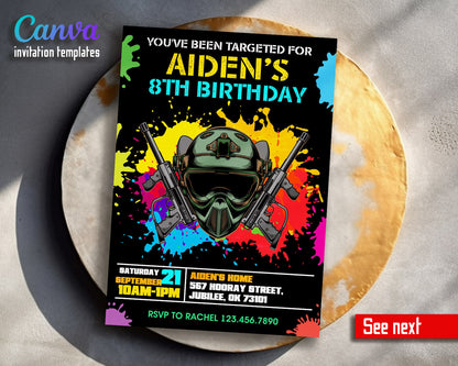 Paintball Airsoft battle customizable invitation template | Share or Print | boy | VX283