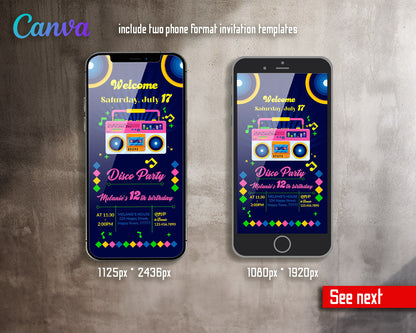 Disco Party 80th 90th  customizable invitation template | Share or Print |  | KG705