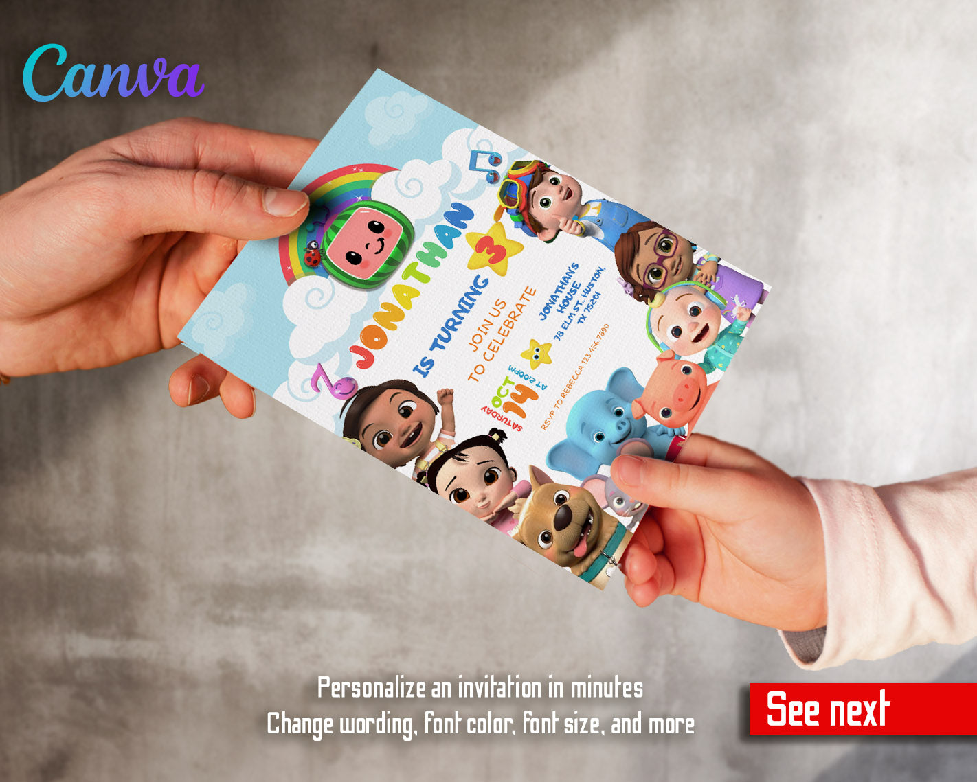 Cocomelon  customizable invitation template | Share or Print |  | TJ523