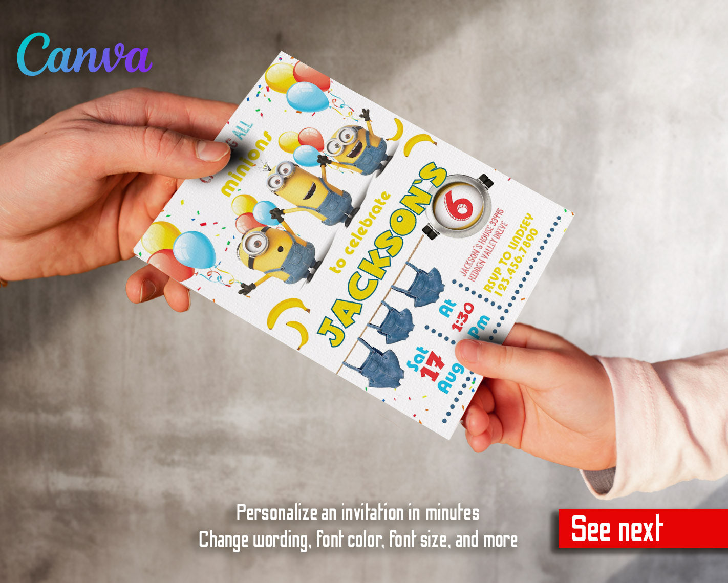 Minions Despicable Me customizable invitation template | Share or Print | | YM399