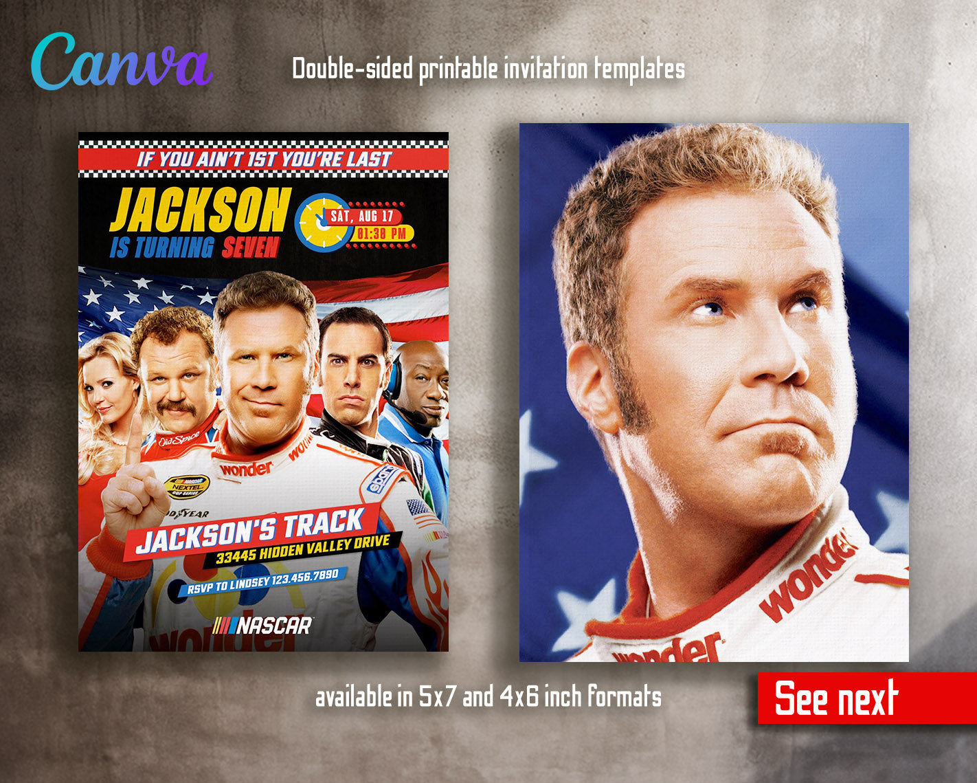 Nascar Ricky Bobby  customizable invitation template | Share or Print | boy | OO221