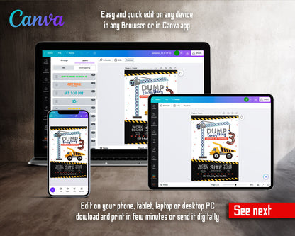 Dump Truck Construction customizable invitation template | Share or Print | boy | SG097