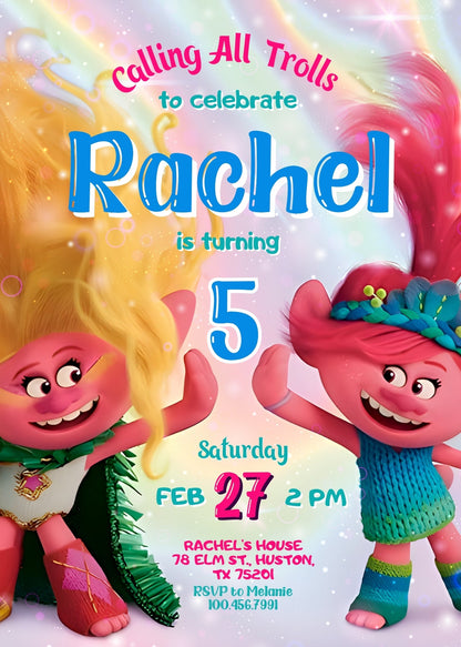 Trolls Poppy  customizable invitation template | Share or Print |  | BW619