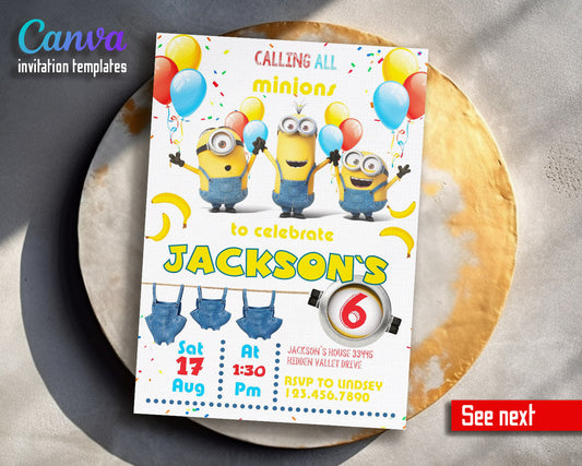 Minions Despicable Me customizable invitation template | Share or Print | | YM399